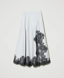 Jupe Longue En Satin Et Dentelle