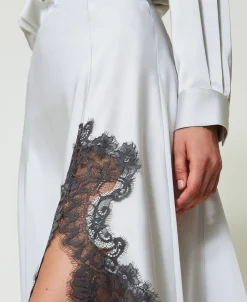 Jupe Longue En Satin Et Dentelle