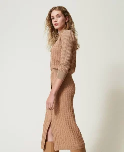 Jupe Mi-longue Ajustée En Maille Avec Boutons