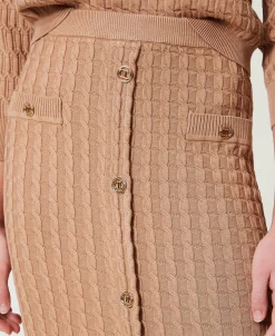 Jupe Mi-longue Ajustée En Maille Avec Boutons