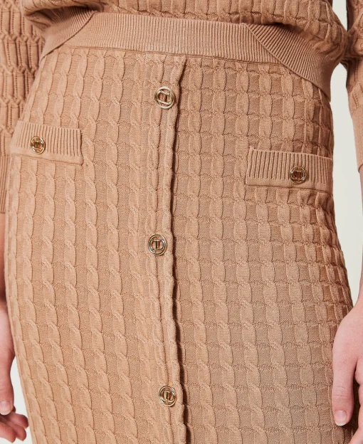 Jupe Mi-longue Ajustée En Maille Avec Boutons