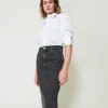 Jupe Mi-longue En Jean Avec Strass