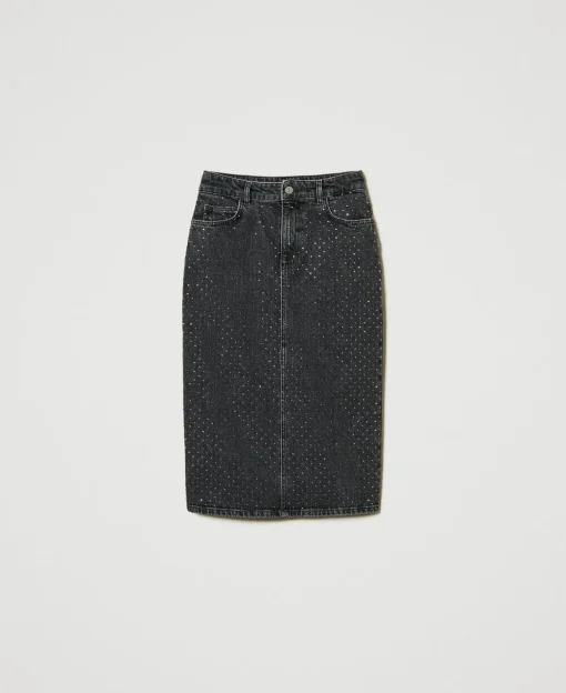 Jupe Mi-longue En Jean Avec Strass