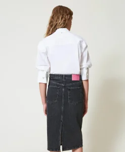 Jupe Mi-longue En Jean Avec Strass