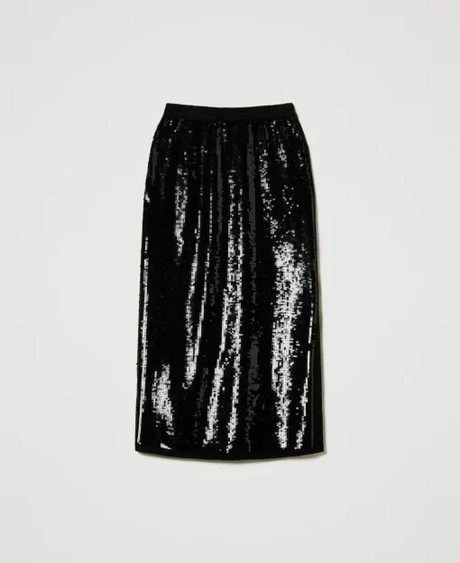 Jupe Mi-longue En Maille Avec Sequins All-over