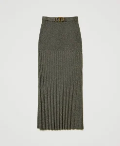Jupe Mi-longue En Maille Avec Lurex
