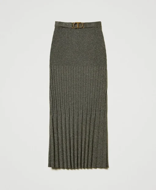 Jupe Mi-longue En Maille Avec Lurex
