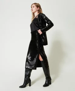 Jupe Mi-longue En Maille Avec Sequins All-over