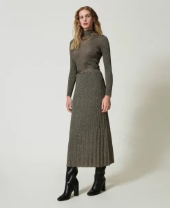 Jupe Mi-longue En Maille Avec Lurex