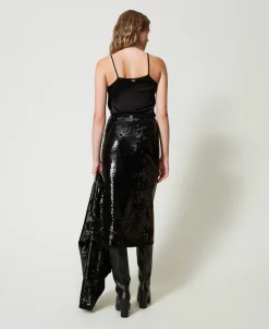 Jupe Mi-longue En Maille Avec Sequins All-over