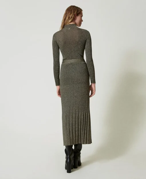 Jupe Mi-longue En Maille Avec Lurex