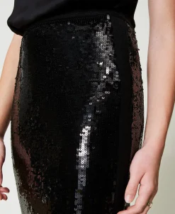 Jupe Mi-longue En Maille Avec Sequins All-over