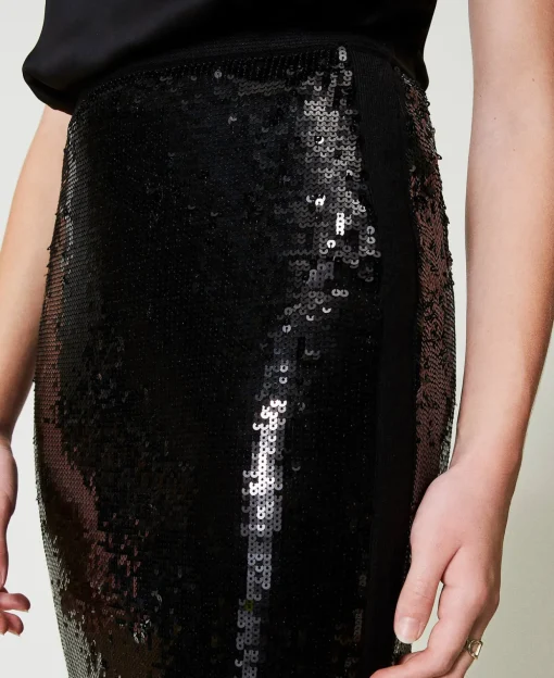 Jupe Mi-longue En Maille Avec Sequins All-over