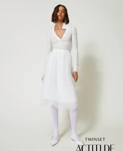 Jupe Mi-longue En Organza Avec Broderies