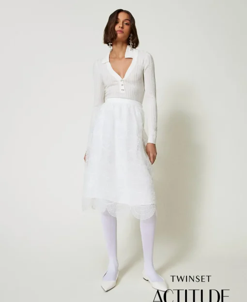 Jupe Mi-longue En Organza Avec Broderies