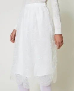 Jupe Mi-longue En Organza Avec Broderies