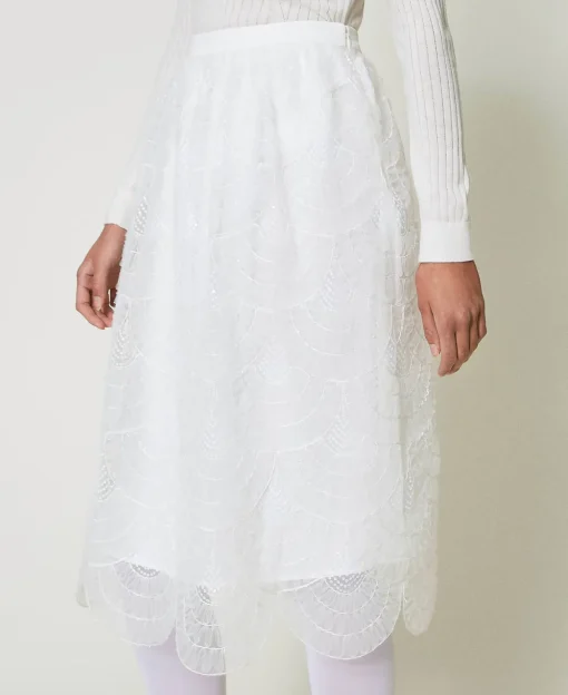 Jupe Mi-longue En Organza Avec Broderies