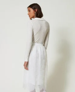 Jupe Mi-longue En Organza Avec Broderies