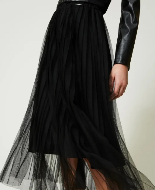 Jupe Mi-longue En Tulle Plissé