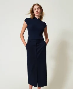 Jupe Mi-longue Rayée Avec Lurex