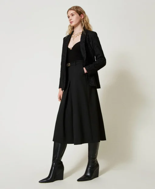 Jupe-culotte En Laine Mélangée Avec Ceinture
