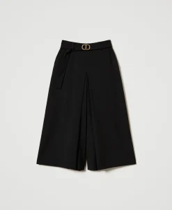 Jupe-culotte En Laine Mélangée Avec Ceinture