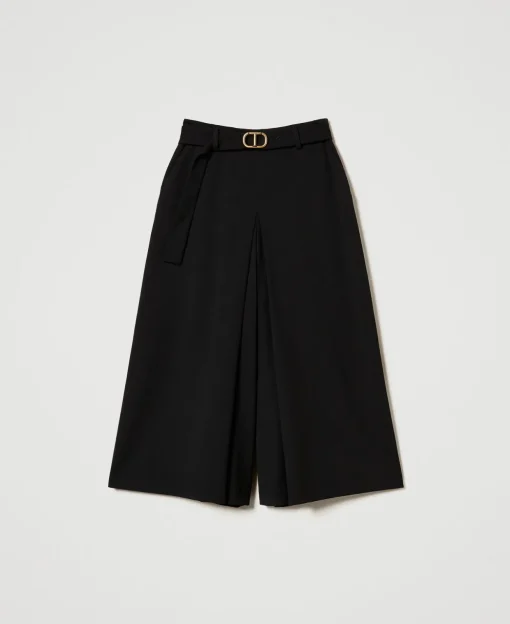 Jupe-culotte En Laine Mélangée Avec Ceinture