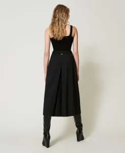 Jupe-culotte En Laine Mélangée Avec Ceinture