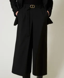 Jupe-culotte En Laine Mélangée Avec Ceinture