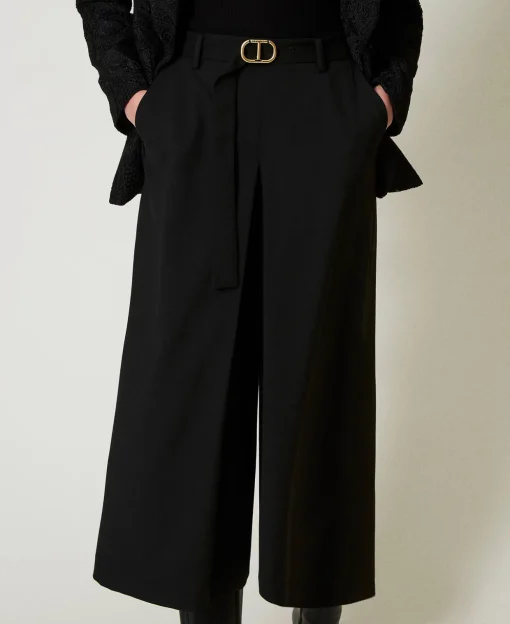 Jupe-culotte En Laine Mélangée Avec Ceinture