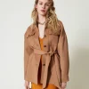 Manteau Caban En Drap Double De Laine Mélangée