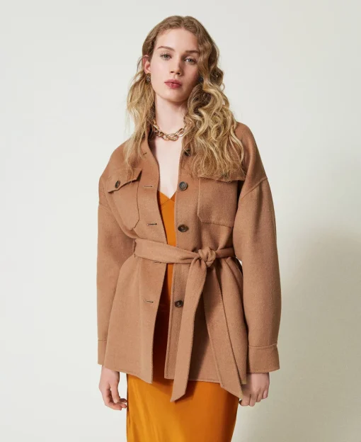 Manteau Caban En Drap Double De Laine Mélangée