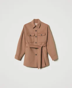 Manteau Caban En Drap Double De Laine Mélangée