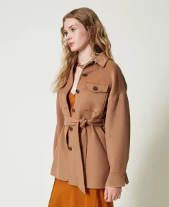 Manteau Caban En Drap Double De Laine Mélangée