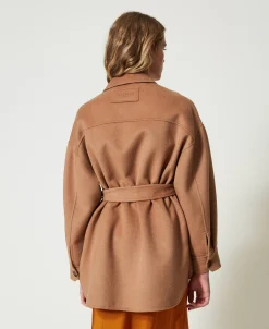 Manteau Caban En Drap Double De Laine Mélangée