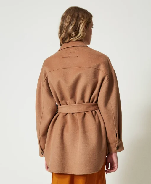 Manteau Caban En Drap Double De Laine Mélangée