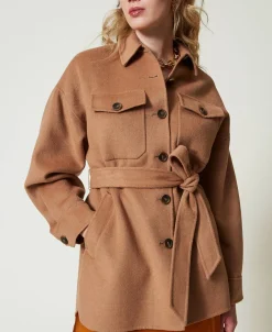 Manteau Caban En Drap Double De Laine Mélangée