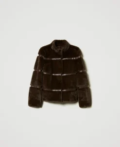 Manteau Court En Fausse Fourrure Avec Incrustations