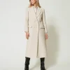 Manteau Croisé En Laine Mélangée à Chevrons