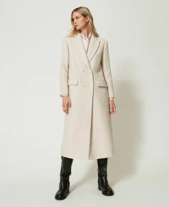 Manteau Croisé En Laine Mélangée à Chevrons