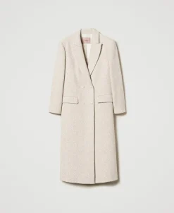 Manteau Croisé En Laine Mélangée à Chevrons