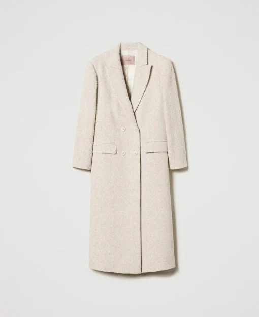 Manteau Croisé En Laine Mélangée à Chevrons