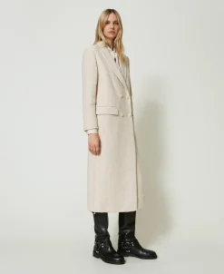 Manteau Croisé En Laine Mélangée à Chevrons