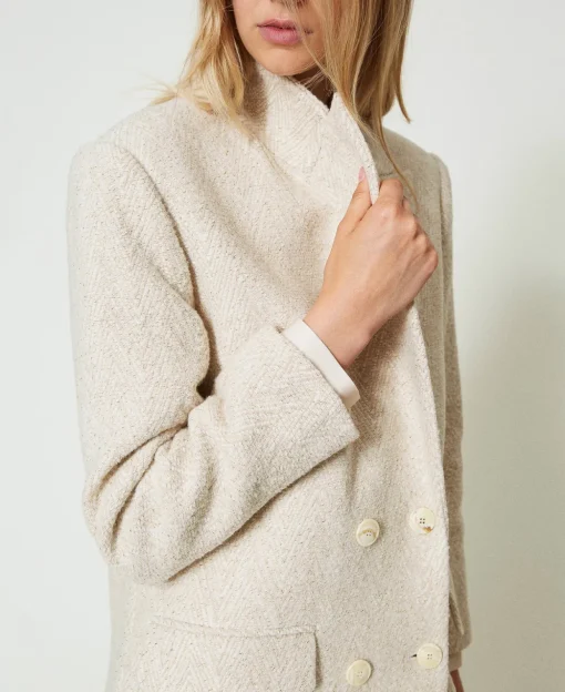 Manteau Croisé En Laine Mélangée à Chevrons
