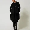 Manteau En Drap De Laine Mélangée Et Fausse Fourrure