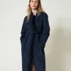 Manteau En Drap Double De Laine Mélangée Avec Plumes