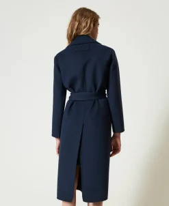 Manteau En Drap Double De Laine Mélangée Avec Plumes