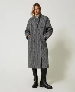Manteau En Laine Mélangée Rayé