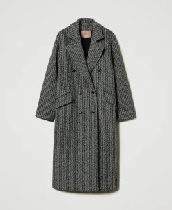 Manteau En Laine Mélangée Rayé
