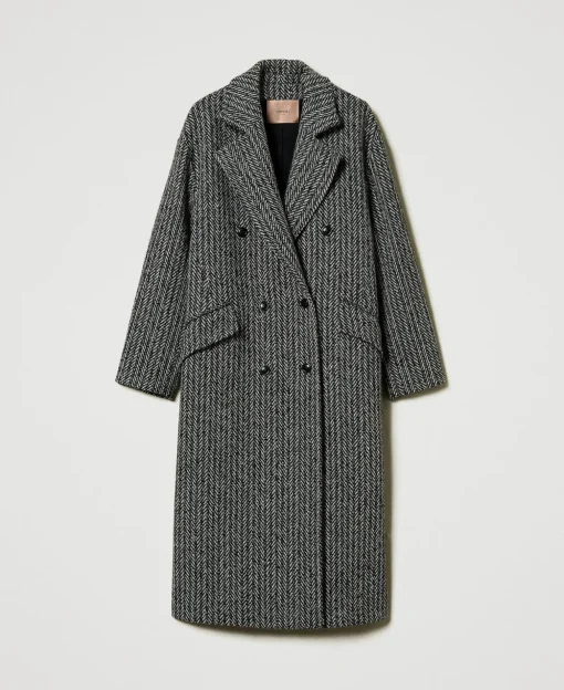 Manteau En Laine Mélangée Rayé